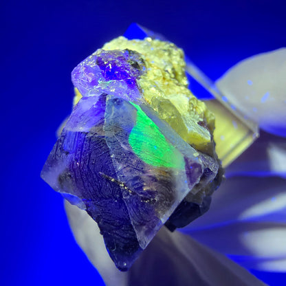 Spécimen de fluorite fantôme colorée, muscovite, hyalite, Erongo, Namibie 34*26*22mm #11965 
