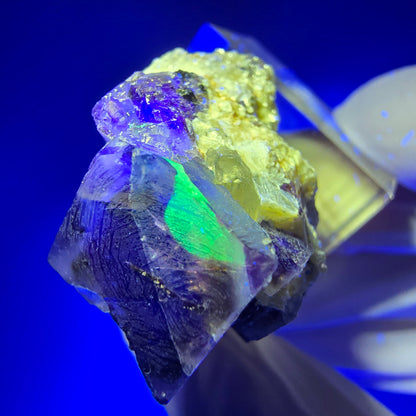 Spécimen de fluorite fantôme colorée, muscovite, hyalite, Erongo, Namibie 34*26*22mm #11965 