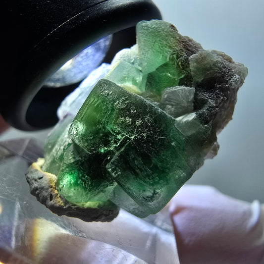 Phantom Fluorit Würfel, Muskovit Stufe Erongo, Namibia 29*24*13mm #11980