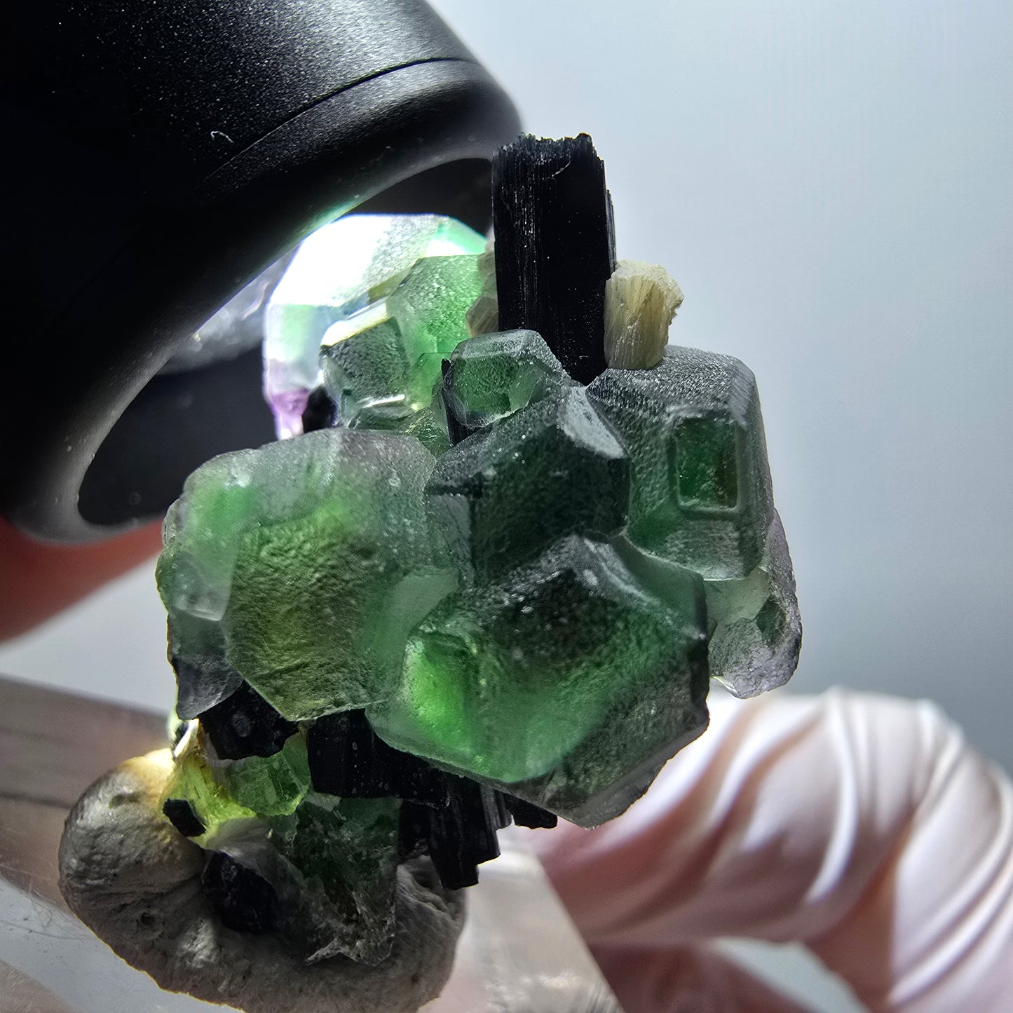 Phantom fluorite hexagonal, Schörl tourmaline, muscovite Erongo, Namibia 30*29*18mm #11988 