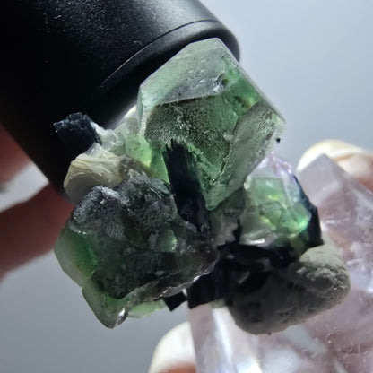Phantom fluorite hexagonal, Schörl tourmaline, muscovite Erongo, Namibia 30*29*18mm #11988 