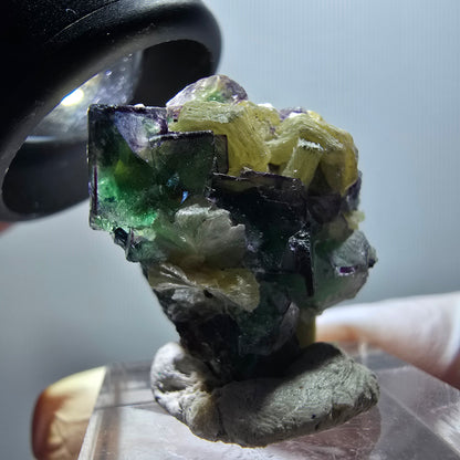 Fluorite fantôme, Tourmaline Schörl, Moscovite, Hyalite Erongo, Namibie 28*24*21mm #11989 