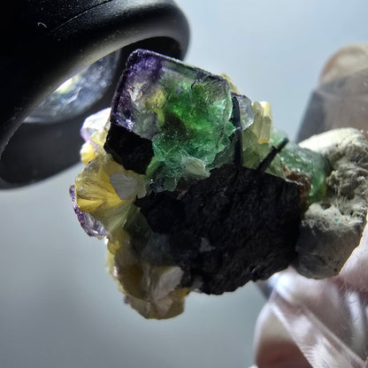 Fluorite fantôme, Tourmaline Schörl, Moscovite, Hyalite Erongo, Namibie 28*24*21mm #11989 