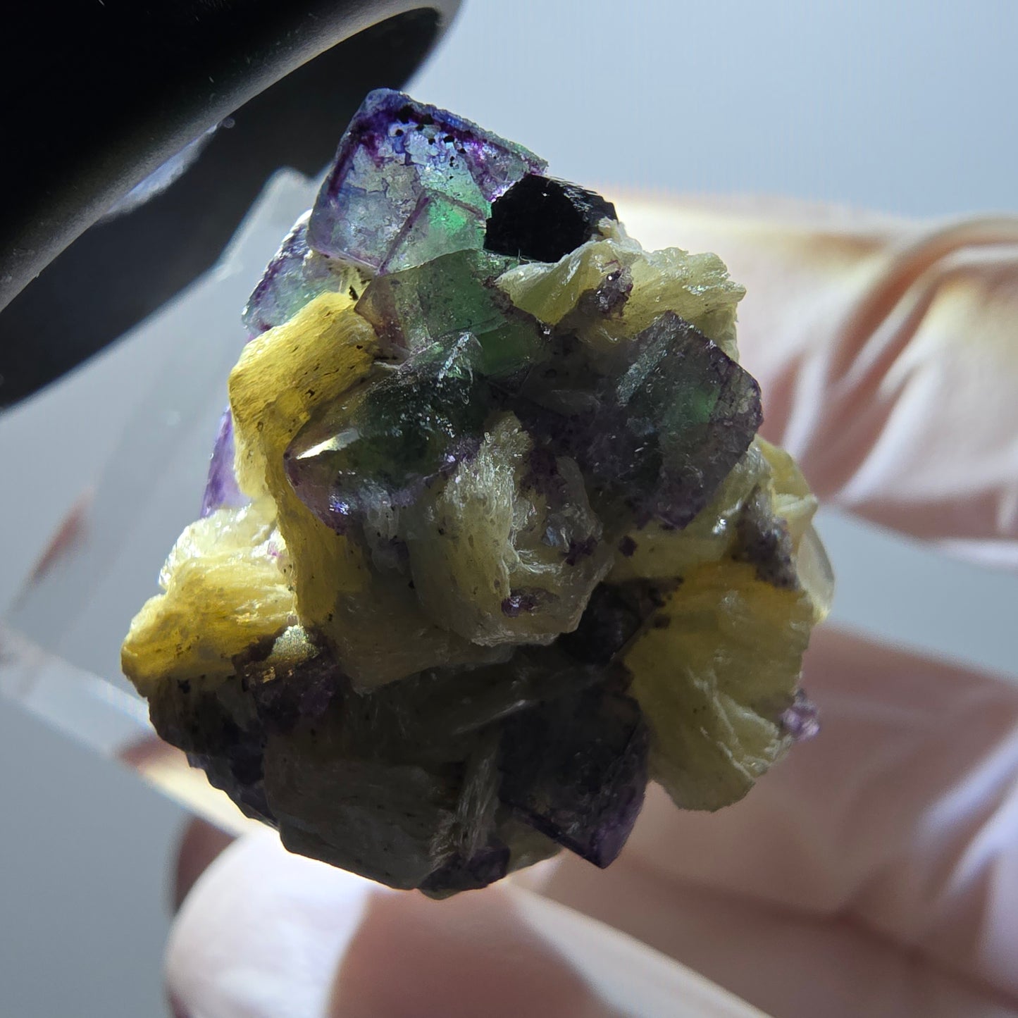Fluorite fantôme, Tourmaline Schörl, Moscovite, Hyalite Erongo, Namibie 28*24*21mm #11989 