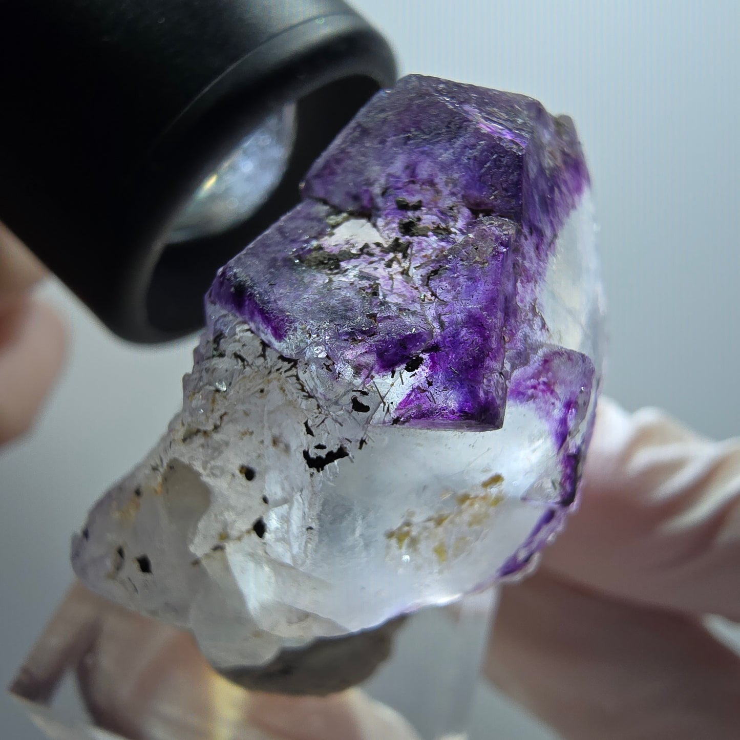 Klare Phantom Fluorit, Schörl Turmalin, Muskovit, Hyalit Erongo, Namibia 36*30*24mm #11994