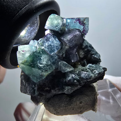 Spécimen rare de fluorite fantôme et de tourmaline schorl, Erongo, Namibie, 32 x 23 x 18 mm, n° 11995 