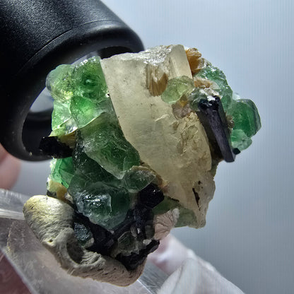 Phantom Fluorite, Schörl Tourmaline, Smoky Quartz, Muscovite, Hyalite Erongo, Namibia 33*26*19mm #11999 
