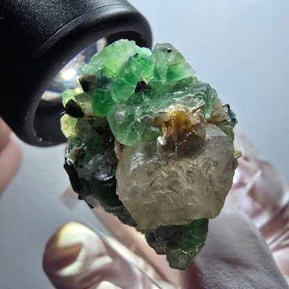 Phantom Fluorite, Schörl Tourmaline, Smoky Quartz, Muscovite, Hyalite Erongo, Namibia 33*26*19mm #11999 