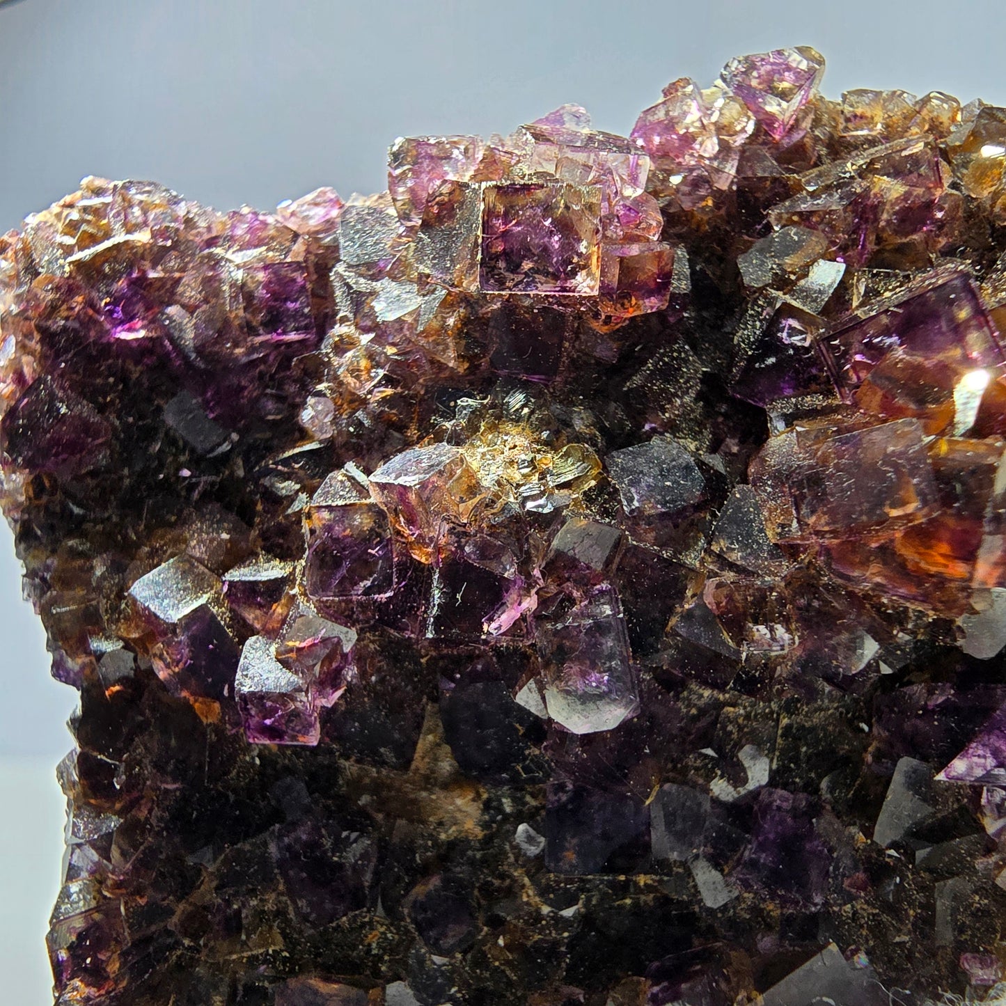 Phantom Fluorit Würfel Stufe doppelseitig lila gelb Okorusu Namibia 79*61*27mm