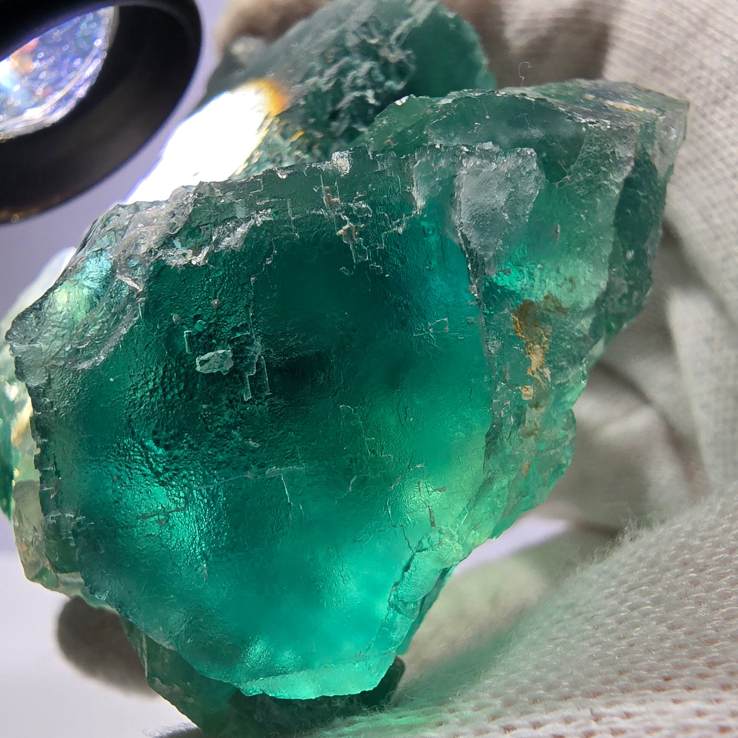 Rare spécimen de cube de fluorite fantôme, parqueté vert Okorusu, Namibie, 77 x 73 x 27 mm 