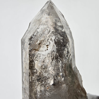 Sceptre DT en quartz fumé squelette Enhydro, poche Valentine en calcite UV, Namibie 105 x 34 x 23 mm 