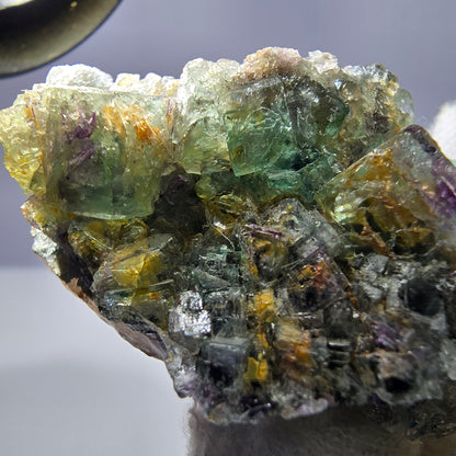 Phantom Fluorit Würfel zonal, Rauchquarz Stufe Erongo, Namibia 67*49*29mm