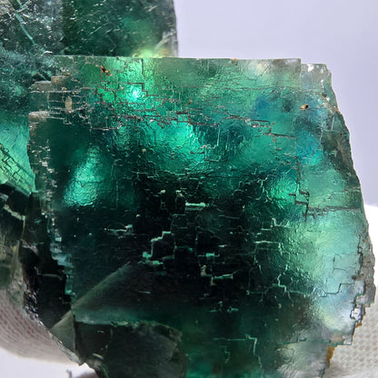 Grand spécimen de cube de fluorite fantôme, parqueté vert Okorusu, Namibie, 87 x 56 x 44 mm 