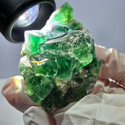 Cube de fluorite fantôme, spécimen de tourmaline scholle muscovite hyalite, Erongo, Namibie, 42 x 36 x 28 mm 