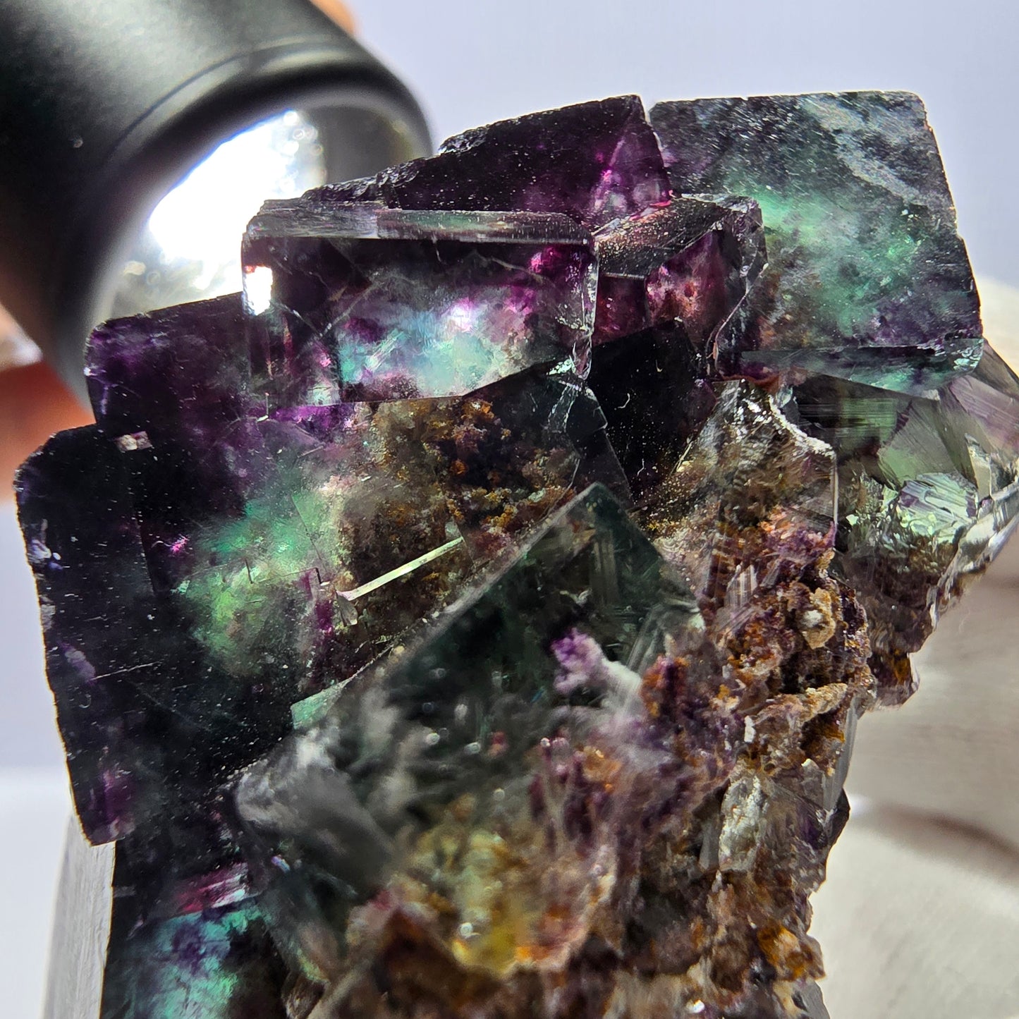 Seltene Phantom Fluorit Würfel Stufe grün lila zonal Okorusu Namibia 63*53*38mm