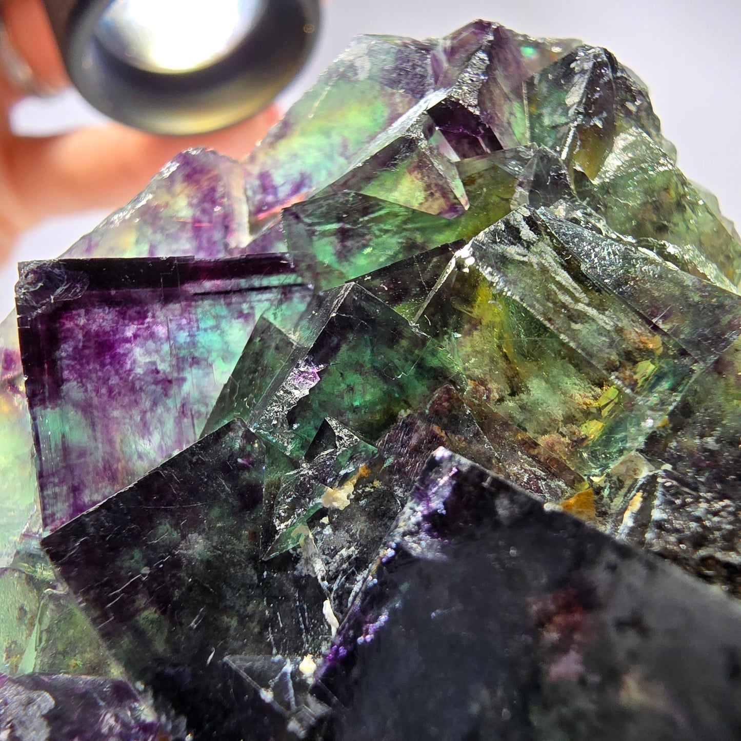 Rare spécimen de cube de fluorite fantôme, vert-violet, Okorusu, Namibie, 58 x 48 x 19 mm 