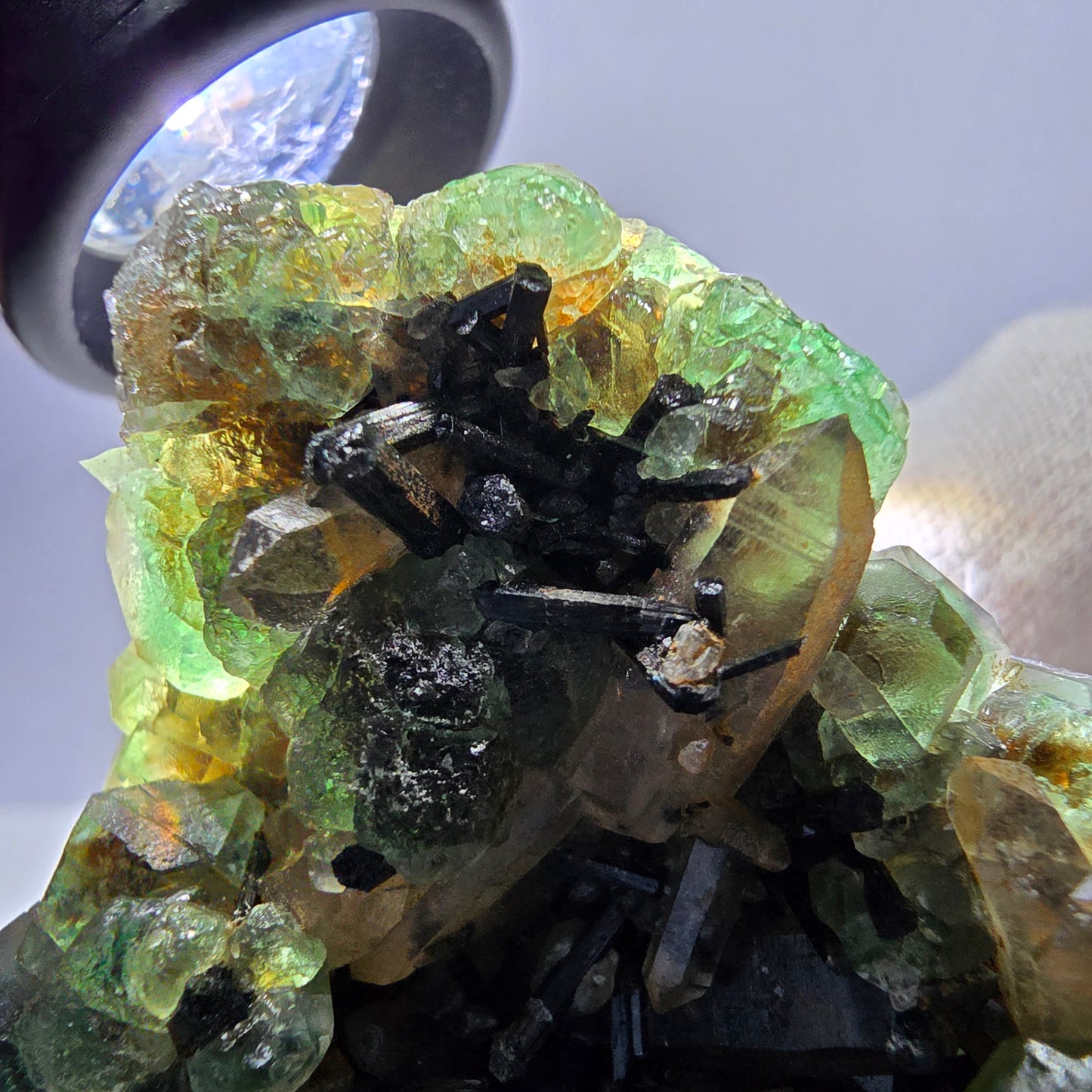 Fluorite fantôme Schörl Tourmaline Hyalite Quartz fumé Erongo Namibie 77*60*57mm 