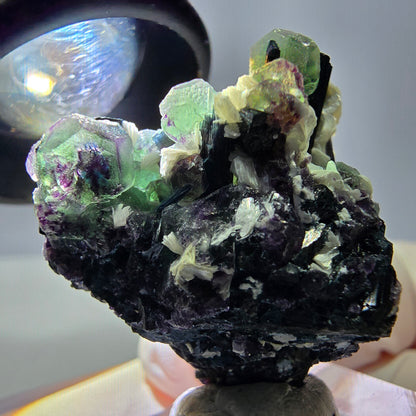 Cube de fluorite fantôme, zonal, muscovite, spécimen de tourmaline Schorl, Erongo, Namibie, 36 x 31 x 22 mm 