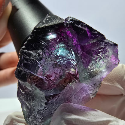 Spécimen de cube de fluorite fantôme vert violet zonal 11:11 Angel Pocket, Namibie 43*31*28mm 