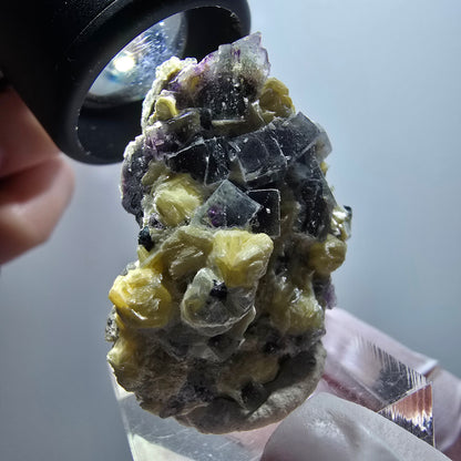 Bunte Phantom Fluorit, Schörl Turmalin, Muskovit, Hyalit Stufe Erongo, Namibia 37*27*21mm #12001
