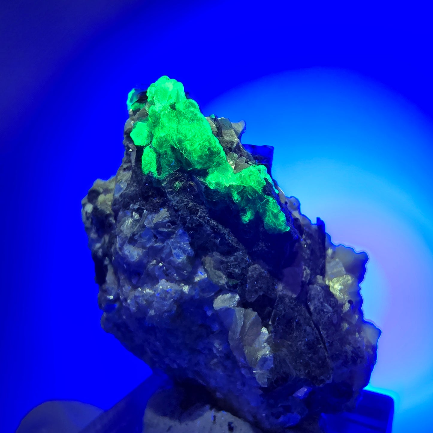 Bunte Phantom Fluorit, Schörl Turmalin, Muskovit, Hyalit Stufe Erongo, Namibia 37*27*21mm #12001