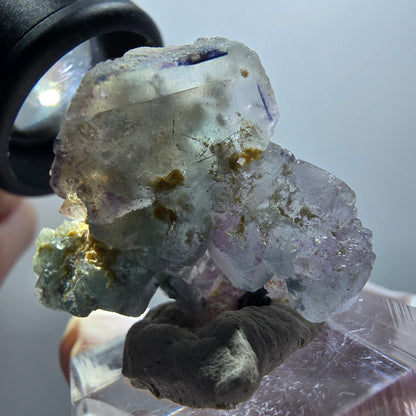 Spécimen rare de fluorite fantôme et de tourmaline schorl, Erongo, Namibie, 32*28*15 mm, n° 12002 