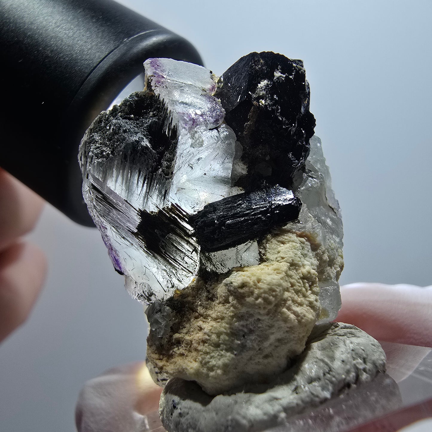 Phantom Fluorit Würfel, Schörl Turmalin, Orthoklas Stufe Erongo, Namibia 38*29*26mm #12006