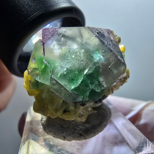 Phantom Fluorit, Schörl Turmalin, Muskovit Stufe Erongo, Namibia 31*27*21mm #12030