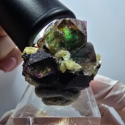 Bunte Phantom Fluorit, Schörl Turmalin, Muskovit, Hyalit Stufe Erongo, Namibia 32*28*21mm #12035