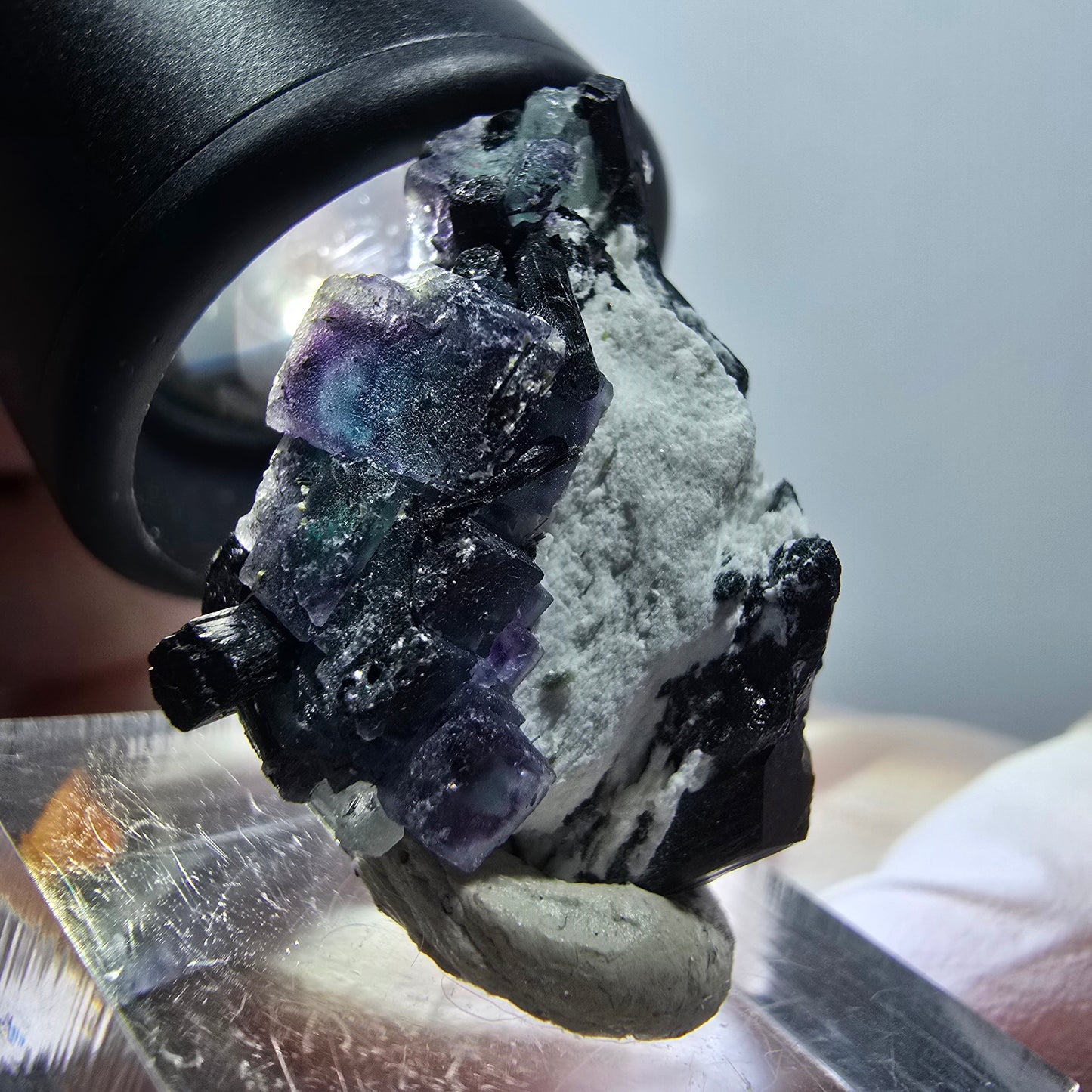 Fluorite fantôme, aigue-marine, tourmaline Schörl, orthoclase Erongo, Namibie 38*20*15mm #12036 