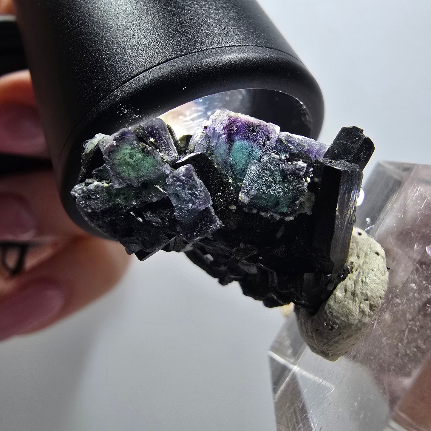 Fluorite fantôme, aigue-marine, tourmaline Schörl, orthoclase Erongo, Namibie 38*20*15mm #12036 