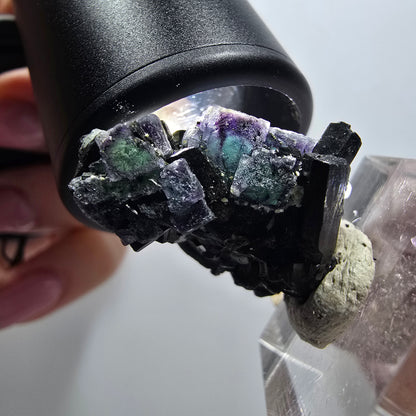 Fluorite fantôme, aigue-marine, tourmaline Schörl, orthoclase Erongo, Namibie 38*20*15mm #12036 