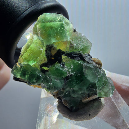 Phantom Fluorit, Schörl Turmalin, Muskovit Stufe Erongo, Namibia 30*24*21mm #12040