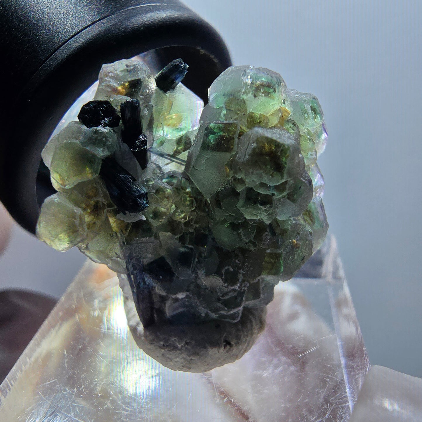 Phantom Fluorit, Schörl Turmalin, Muskovit Stufe Erongo, Namibia 23*23*15mm #12041