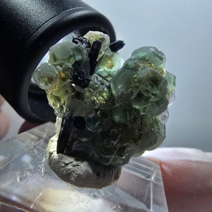 Phantom Fluorit, Schörl Turmalin, Muskovit Stufe Erongo, Namibia 23*23*15mm #12041