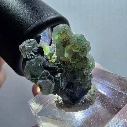 Phantom Fluorit, Schörl Turmalin, Muskovit Stufe Erongo, Namibia 23*23*15mm #12041