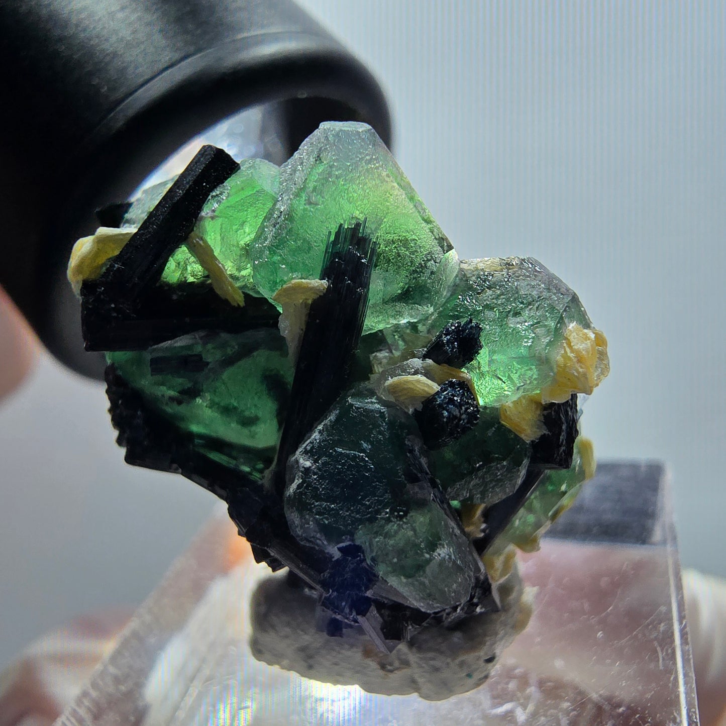 Phantom Fluorit hexagonal, Schörl Turmalin Stufe Erongo, Namibia 26*22*18mm #12042