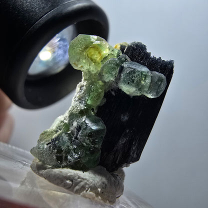 Phantom Fluorit, Schörl Turmalin, Muskovit Stufe Erongo, Namibia 25*19*16mm #12043