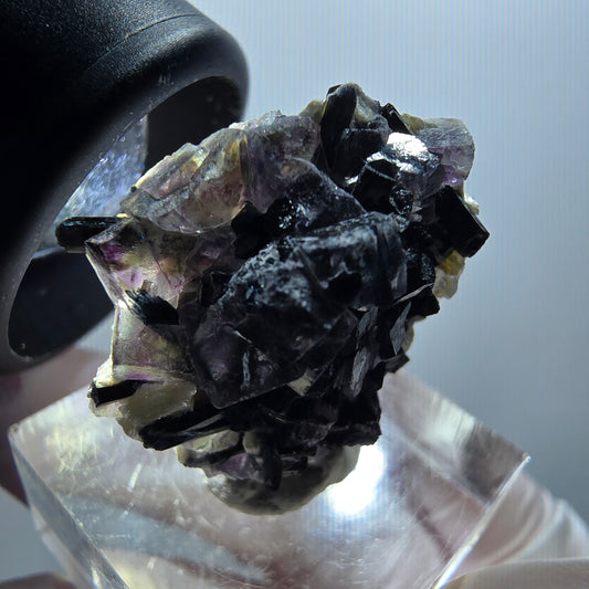 Phantom Fluorit, Schörl Turmalin, Muskovit, Hyalit Erongo, Namibia 28*24*16mm #12050
