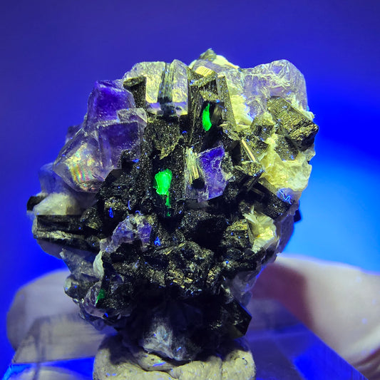Phantom Fluorit, Schörl Turmalin, Muskovit, Hyalit Erongo, Namibia 28*24*16mm #12050