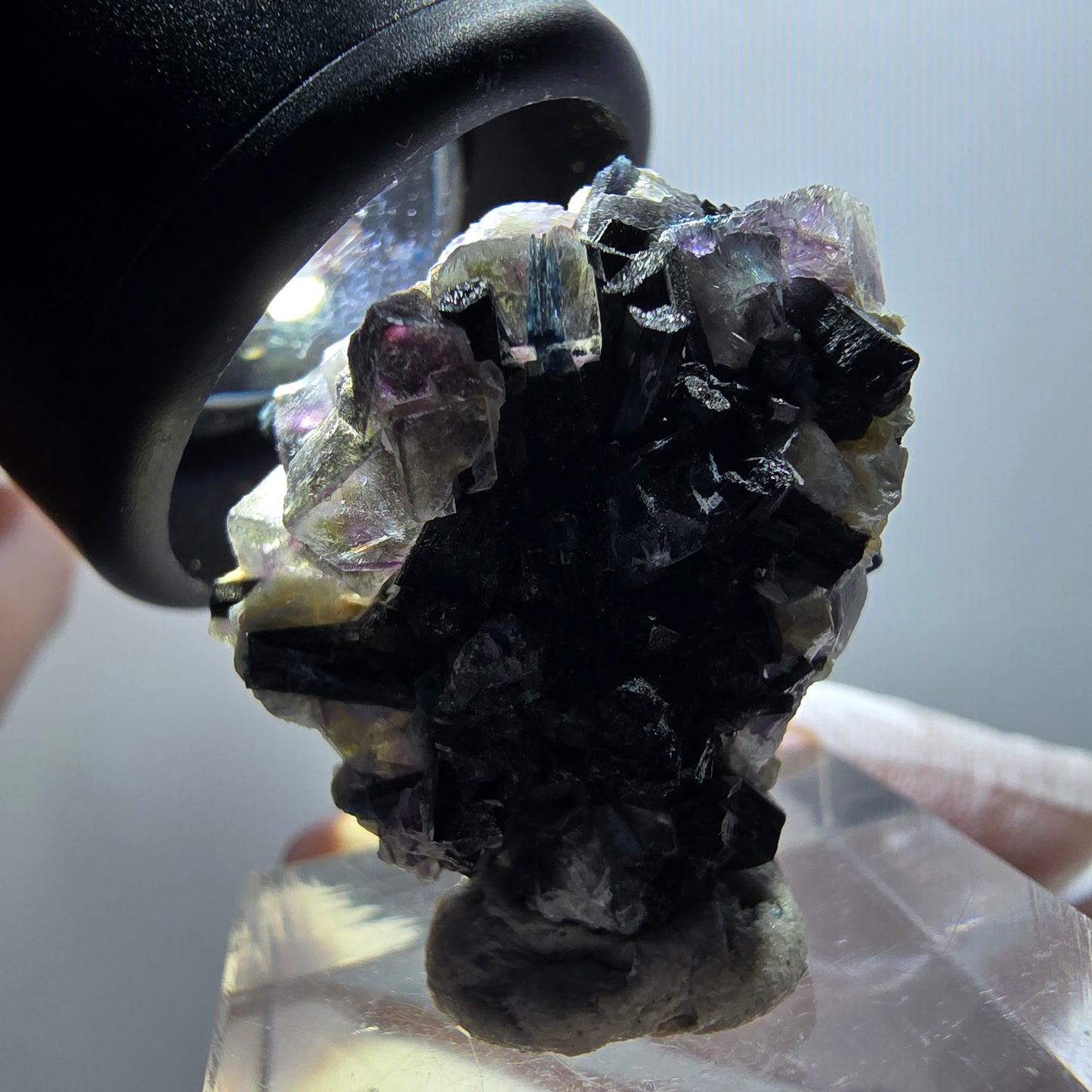 Phantom Fluorite, Schörl Tourmaline, Muscovite, Hyalite Erongo, Namibia 28*24*16mm #12050 