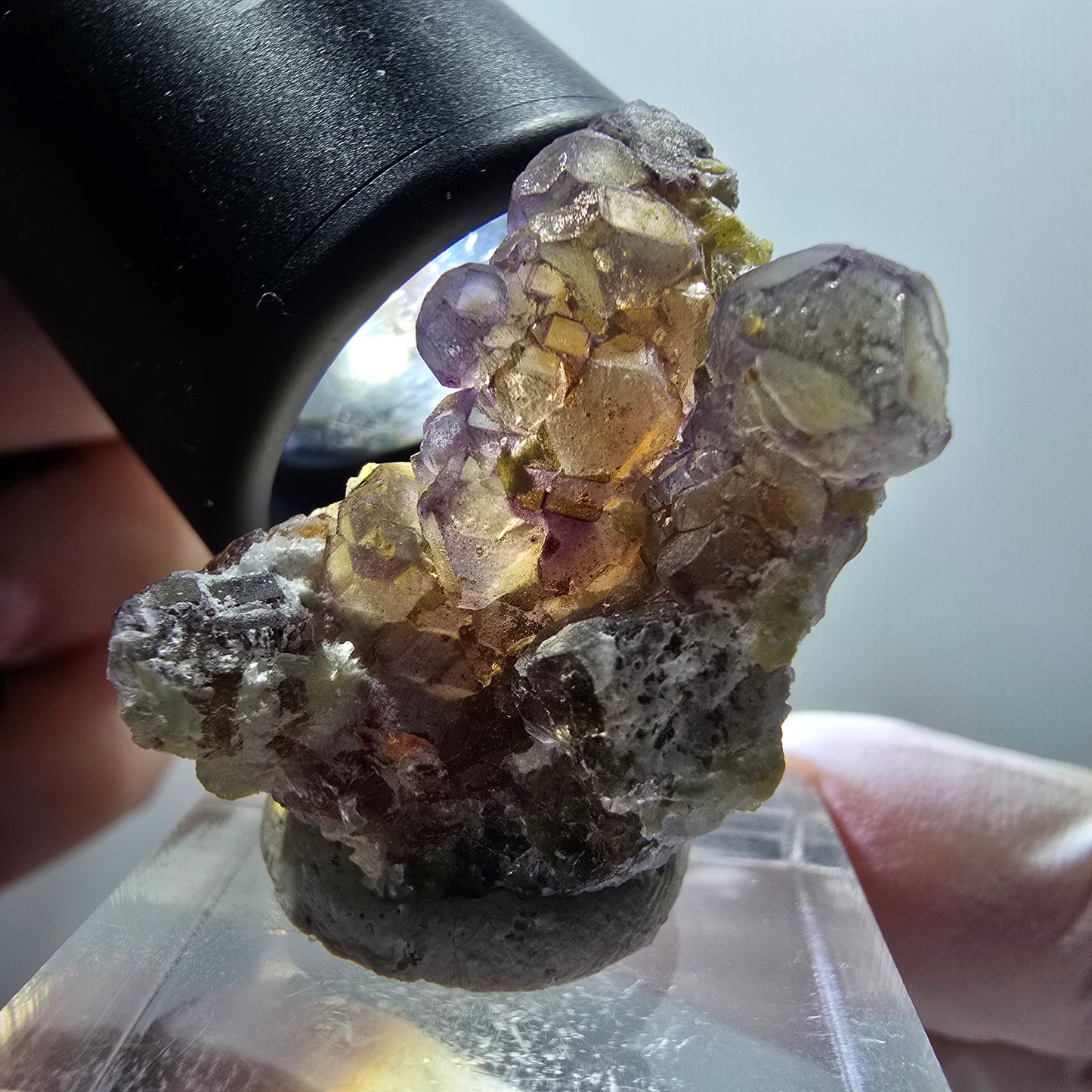 Phantom Fluorit hexagonal Würfel mit Muskovit Stufe Erongo, Namibia 31*23*15mm #12062