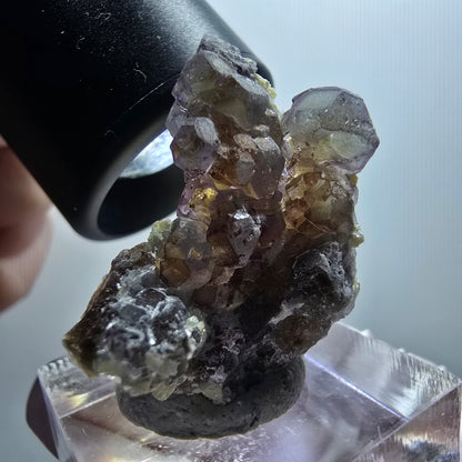 Phantom Fluorit hexagonal Würfel mit Muskovit Stufe Erongo, Namibia 31*23*15mm #12062