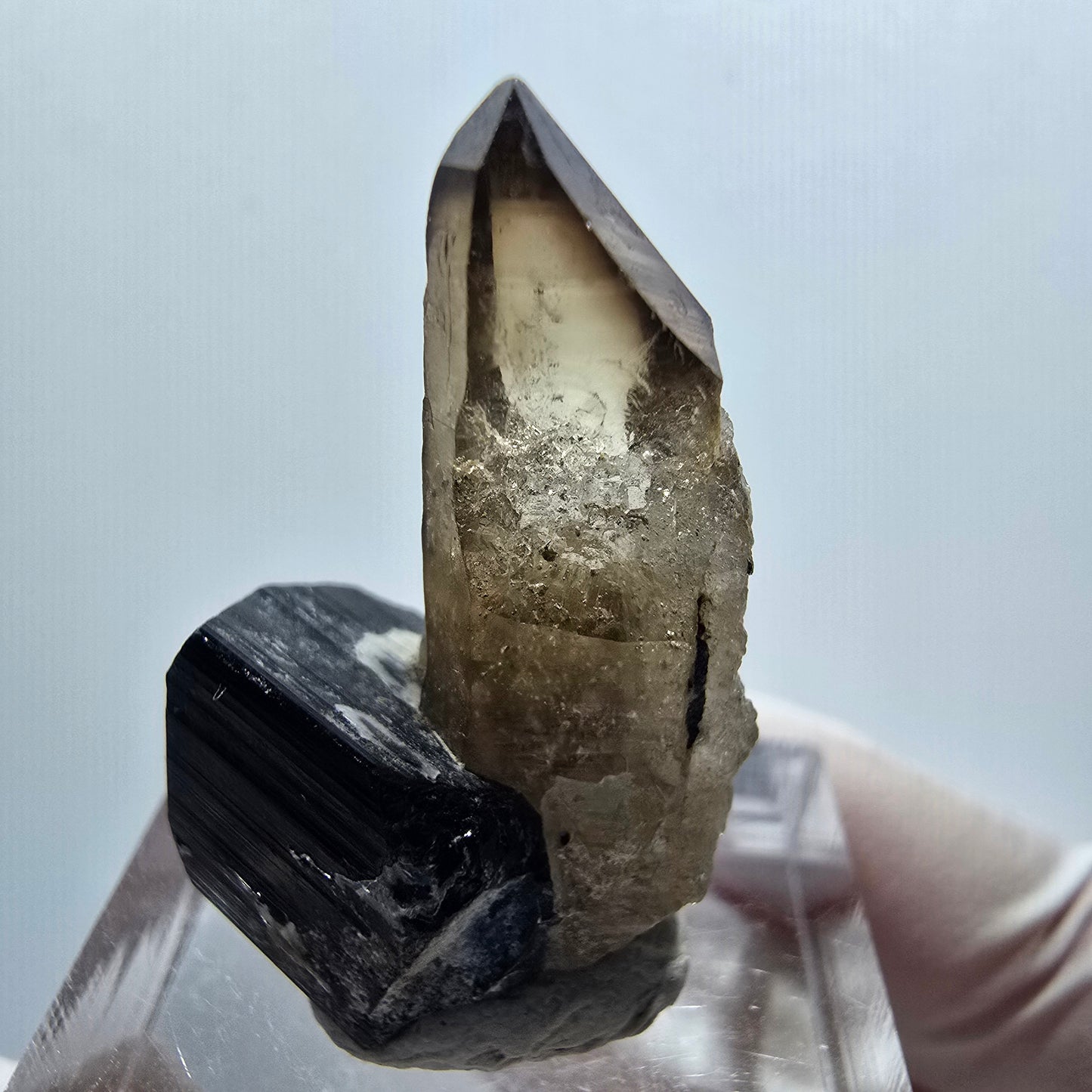 Tourmaline Schörl, opale hyalite, stade de quartz fumé Erongo, Namibie 29*20*15mm #12065 