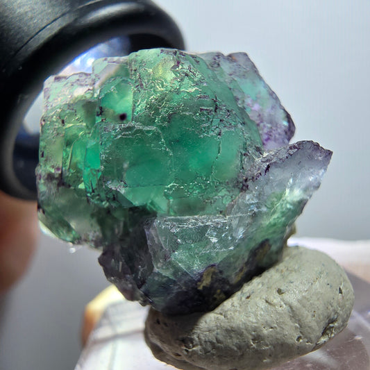 Phantom Fluorit, Schörl Turmalin, Muskovit Stufe Erongo, Namibia 31*26*24mm #12072