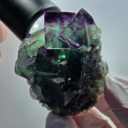 Rare phantom fluorite cube specimen, green-purple, Okorusu, Namibia, 52*50*30mm #12082 