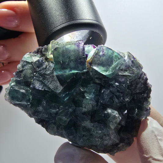 Rare phantom fluorite cube specimen, green-purple, Okorusu, Namibia, 59*41*22mm #12083 