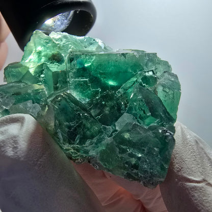 Spécimen cubique de fluorite fantôme transparente, Okorusu vert tessellé, Namibie 59*38*21mm #12087 