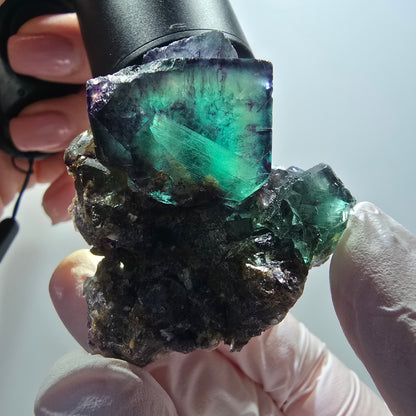 Rare phantom fluorite cube specimen, green-purple, Okorusu, Namibia, 50*43*29mm #12095 