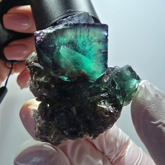 Rare phantom fluorite cube specimen, green-purple, Okorusu, Namibia, 50*43*29mm #12095 